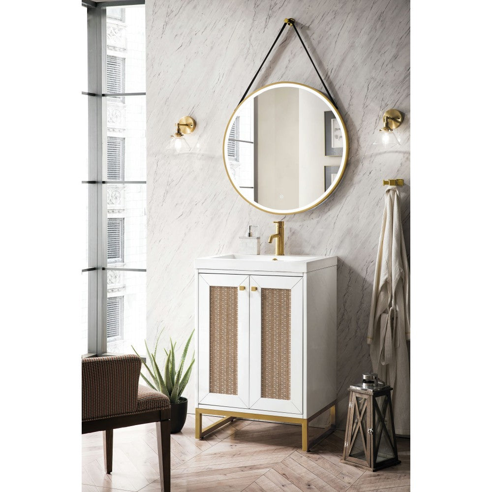 Chianti 24" Single Vanity Glossy White Radiant Gold w/White Glossy Composite Top