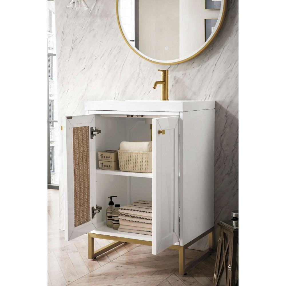 Chianti 24" Single Vanity Glossy White Radiant Gold w/White Glossy Composite Top