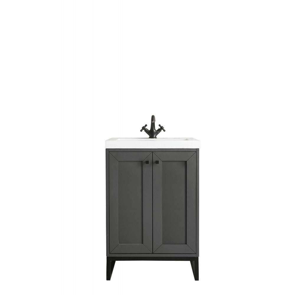 Chianti 24" Single Vanity Mineral Gray Matte Black w/ White Glossy Composite Top