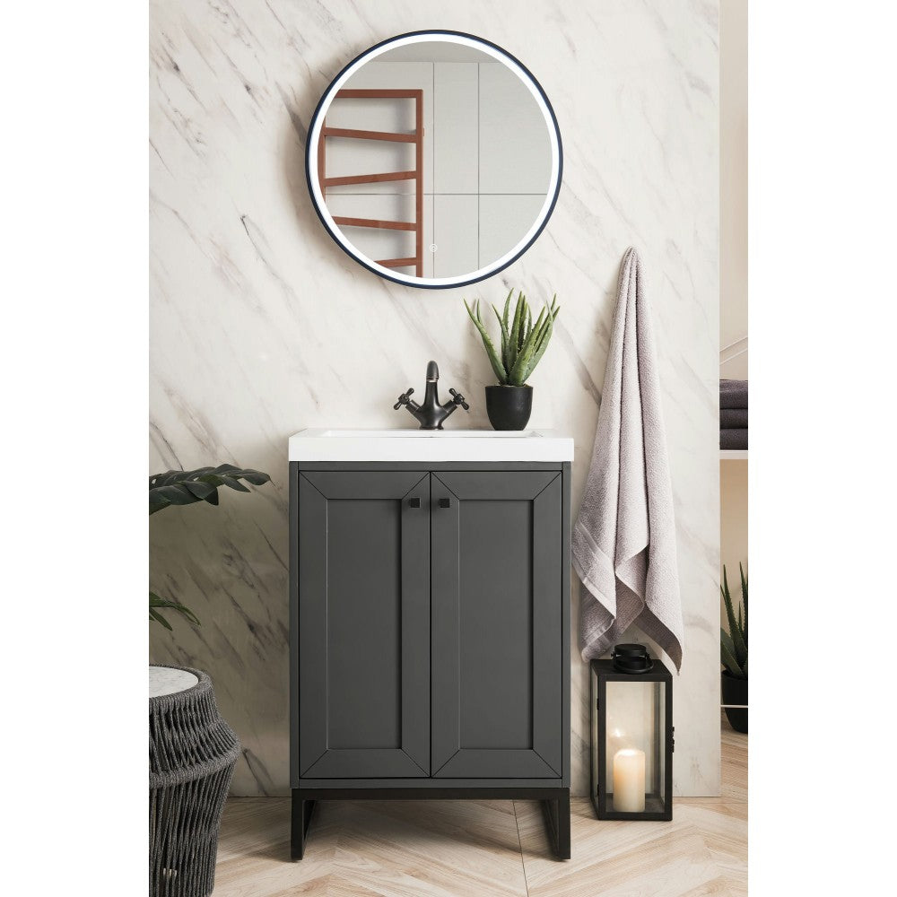 Chianti 24" Single Vanity Mineral Gray Matte Black w/ White Glossy Composite Top
