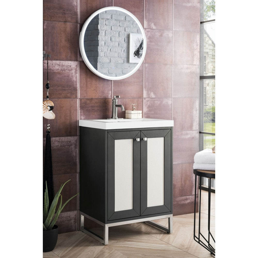 Chianti 24" Single Vanity Mineral Gray Nickel w/White Glossy Composite Top