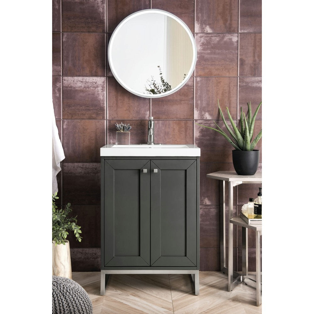 Chianti 24" Single Vanity Mineral Gray Nickel w/White Glossy Composite Top
