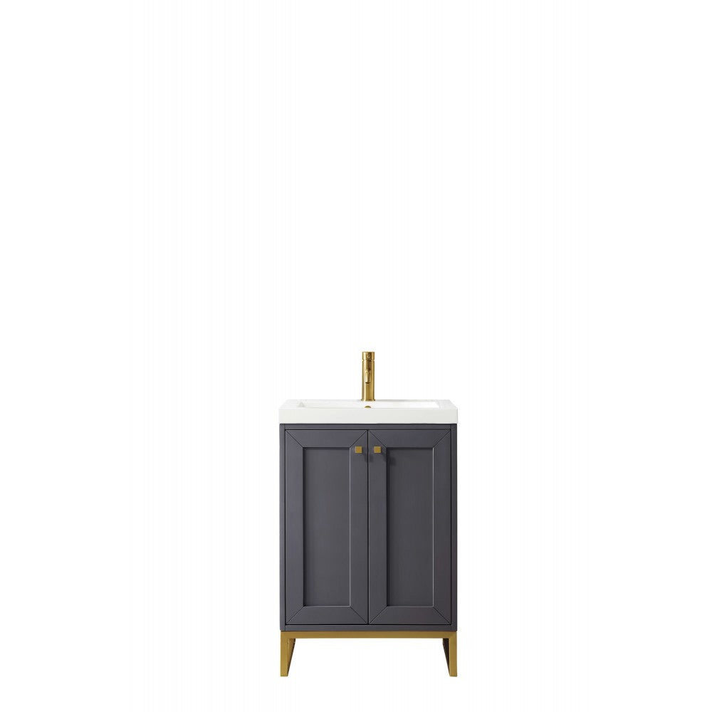 Chianti 24" Single Vanity Mineral Gray Radiant Gold w/White Glossy Composite Top