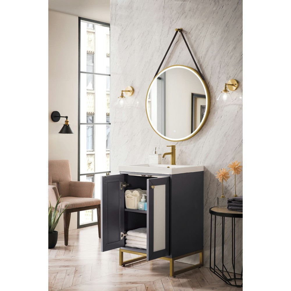 Chianti 24" Single Vanity Mineral Gray Radiant Gold w/White Glossy Composite Top