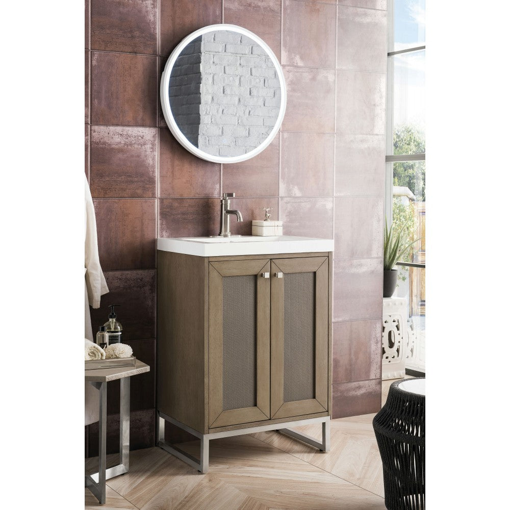 Chianti 24" Single Vanity Walnut Brushed Nickel w/White Glossy Composite Top