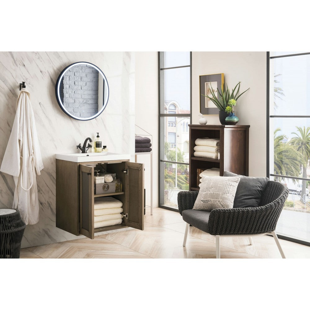 Chianti 24" Single Vanity, Whitewashed Walnut w/ White Glossy Composite Top
