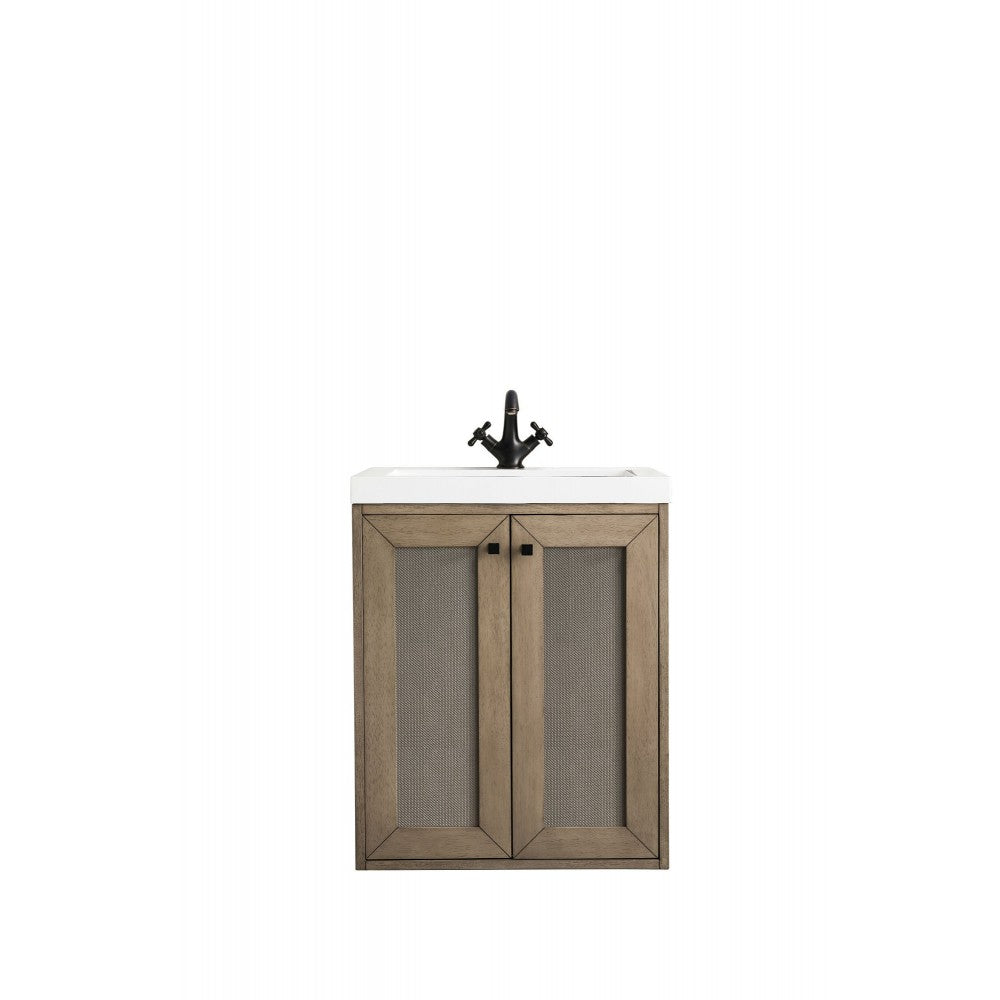 Chianti 24" Single Vanity, Whitewashed Walnut w/ White Glossy Composite Top