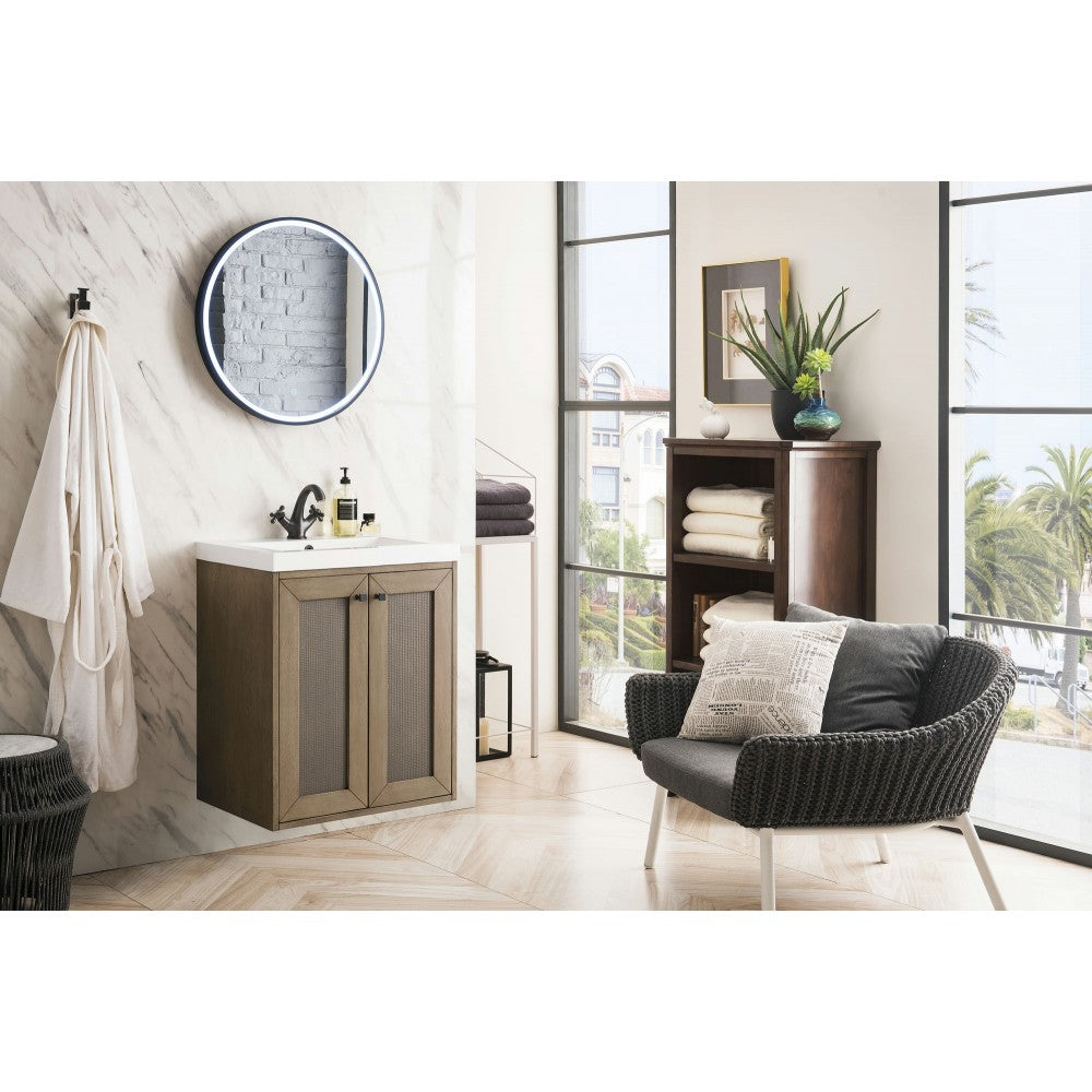 Chianti 24" Single Vanity, Whitewashed Walnut w/ White Glossy Composite Top