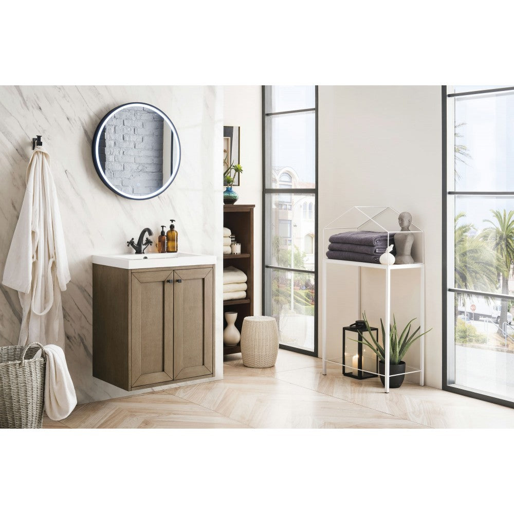 Chianti 24" Single Vanity, Whitewashed Walnut w/ White Glossy Composite Top