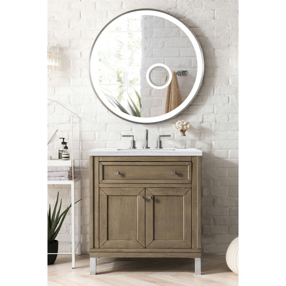 Chicago 30" Single Vanity Walnut w/3 CM Arctic Fall Solid Surface Top