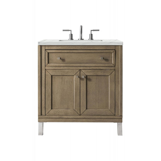 Chicago 30" Single Vanity, Whitewashed Walnut w/ 3 CM Ethereal Noctis Quartz Top