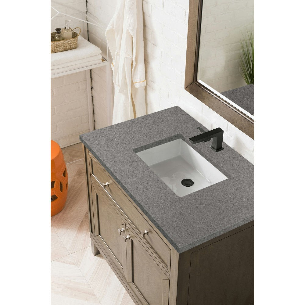 Chicago 36" Single Vanity, Whitewashed Walnut w/ 3 CM Gray Expo Quartz Top