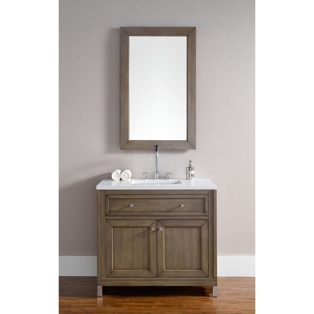 Chicago 36" Single Vanity, Whitewashed Walnut w/ 3 CM Classic White Quartz Top