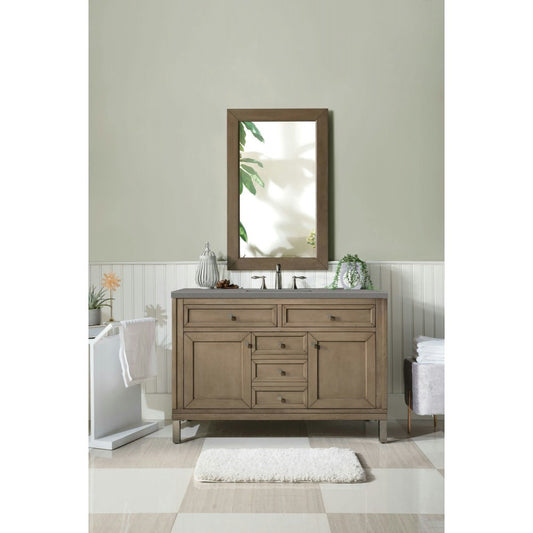Chicago 48" Single Vanity, Whitewashed Walnut w/ 3 CM Gray Expo Quartz Top
