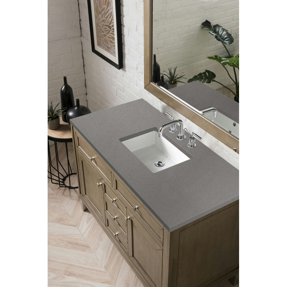 Chicago 48" Single Vanity, Whitewashed Walnut w/ 3 CM Gray Expo Quartz Top