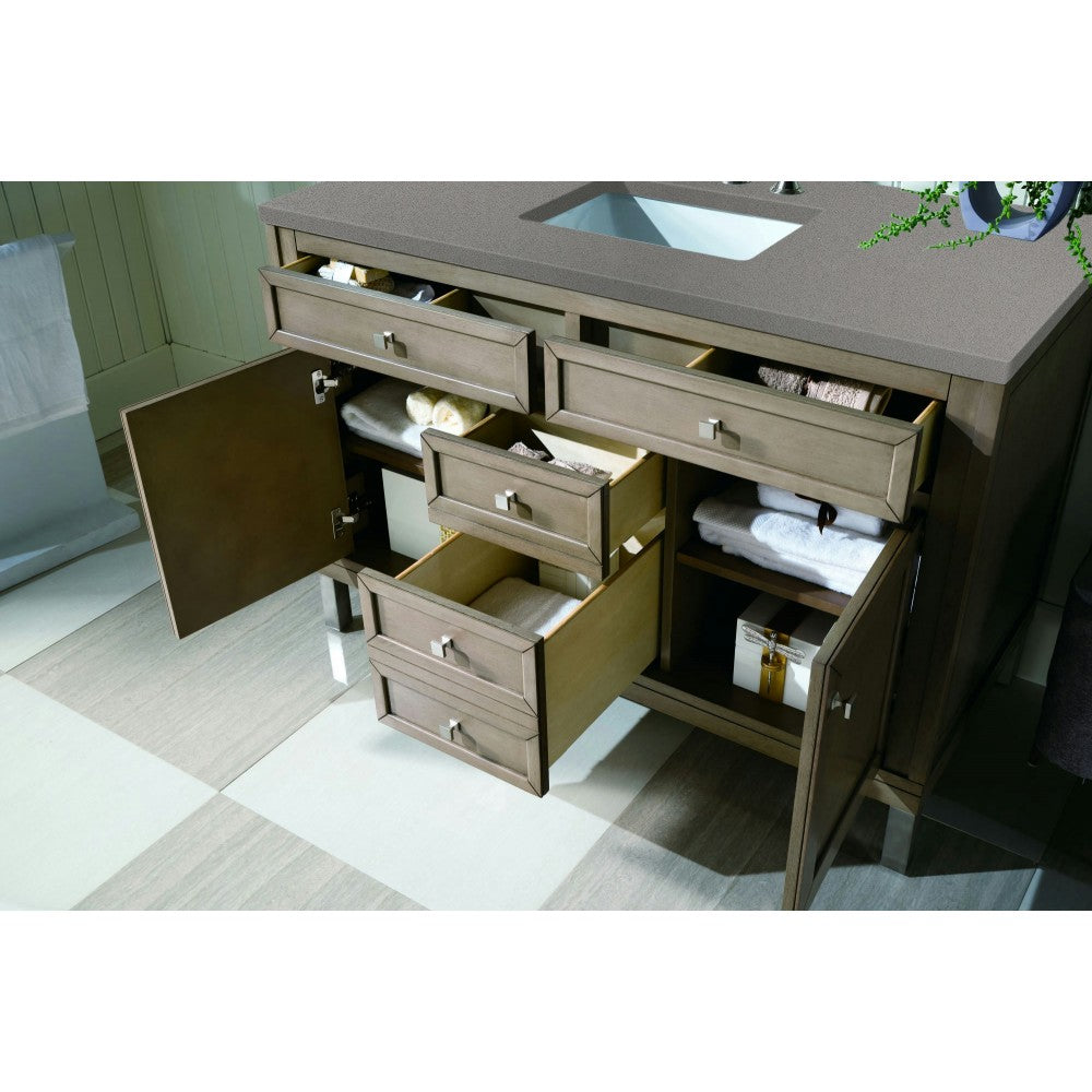 Chicago 48" Single Vanity, Whitewashed Walnut w/ 3 CM Gray Expo Quartz Top