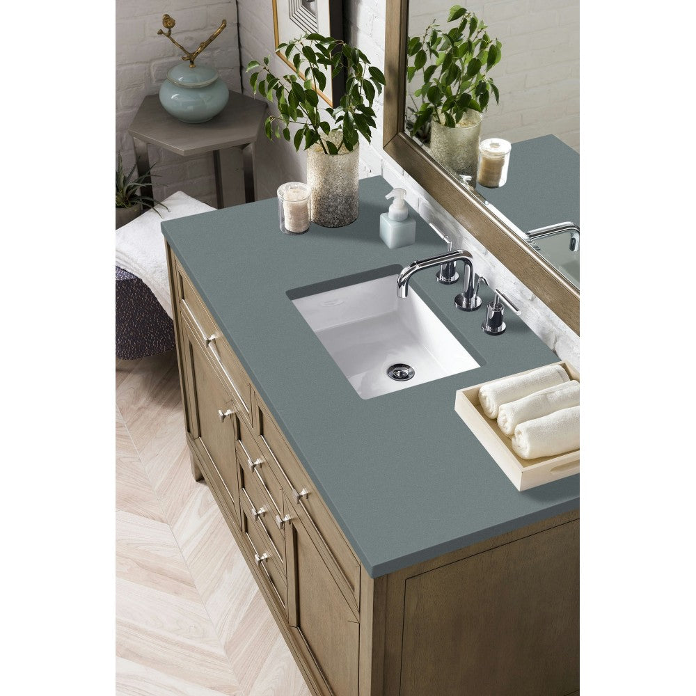 Chicago 48" Single Vanity, Whitewashed Walnut w/ 3 CM Cala Blue Quartz Top
