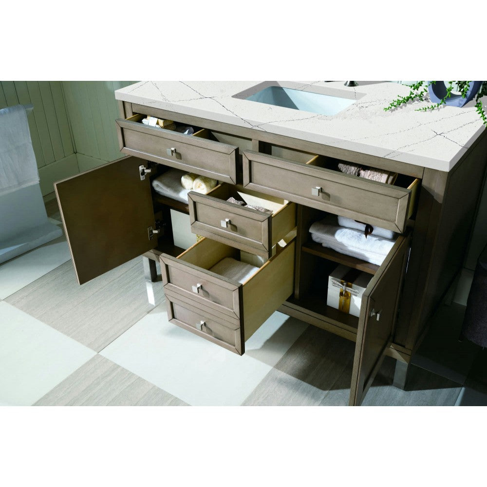 Chicago 48" Single Vanity, Whitewashed Walnut w/ 3 CM Ethereal Noctis Quartz Top