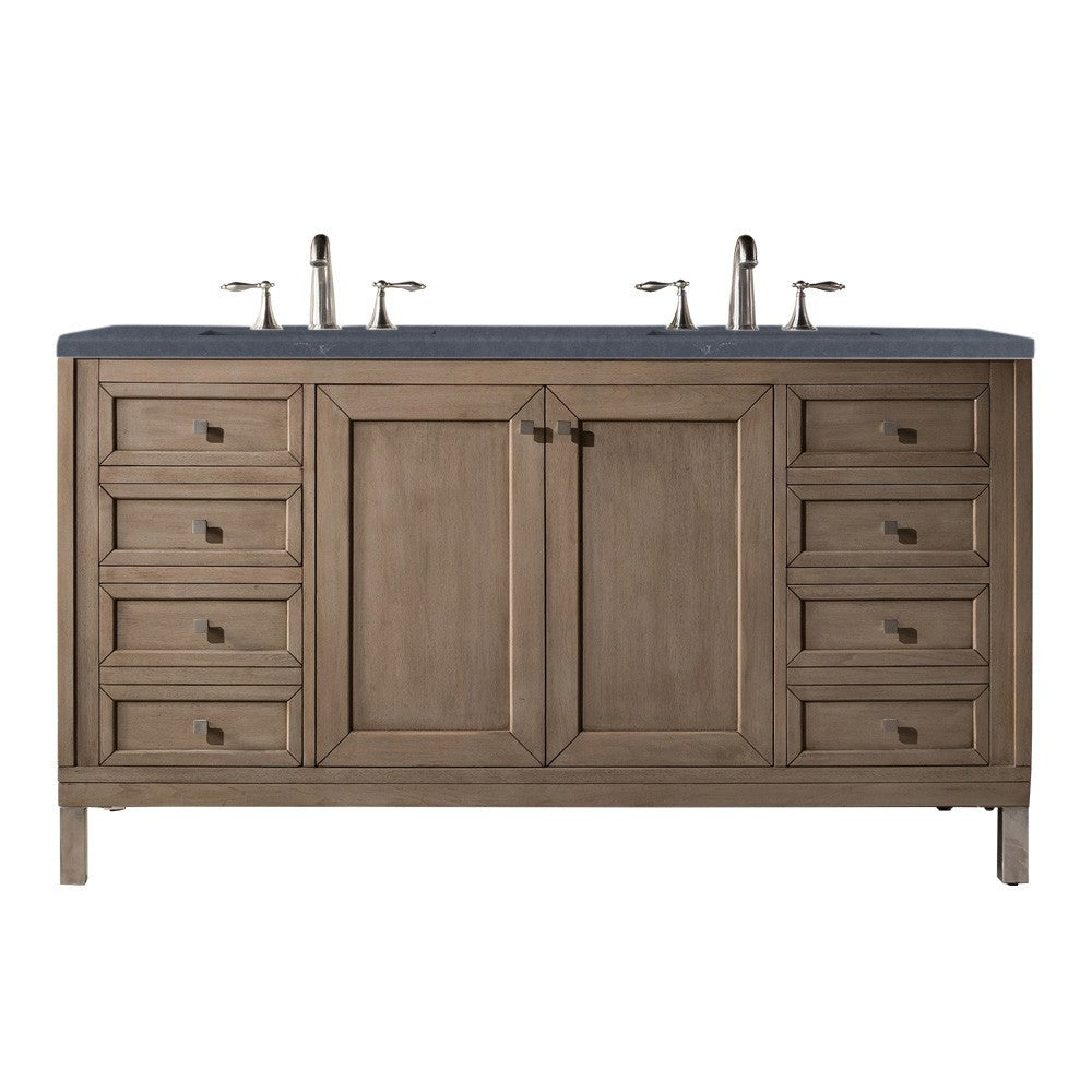 Chicago 60" Double Vanity Walnut w/3 CM Charcoal Soapstone Quartz Top