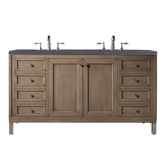 Chicago 60" Double Vanity Walnut w/3 CM Charcoal Soapstone Quartz Top