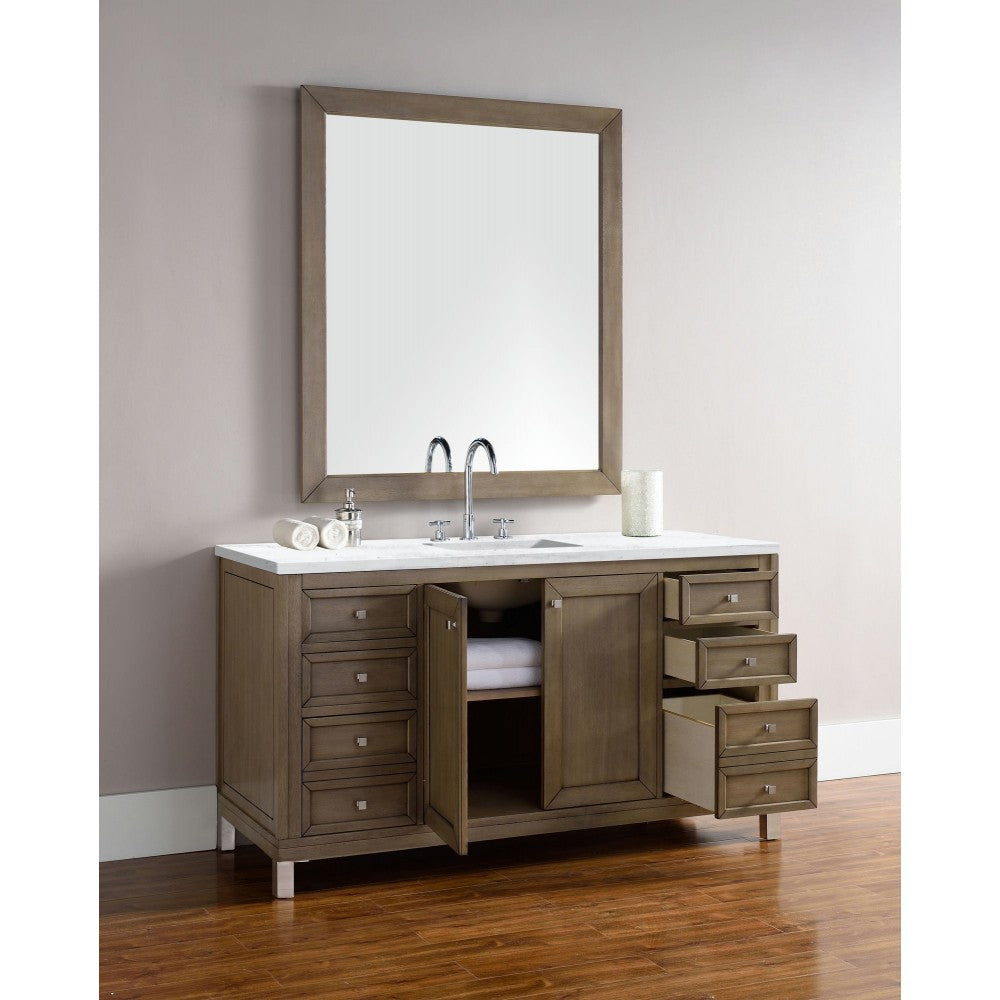 Chicago 60" Single Vanity Walnut w/3 CM Arctic Fall Solid Surface Top
