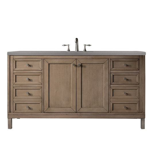 Chicago 60" Single Vanity, Whitewashed Walnut w/ 3 CM Gray Expo Quartz Top