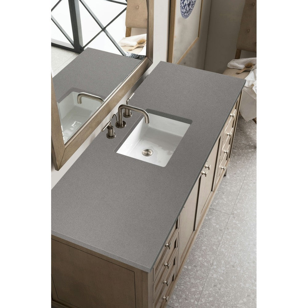 Chicago 60" Single Vanity, Whitewashed Walnut w/ 3 CM Gray Expo Quartz Top