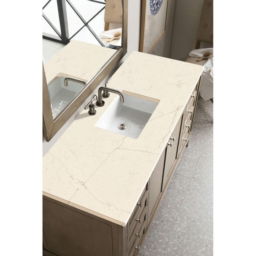 Chicago 60" Single Vanity, Whitewashed Walnut w/ 3 CM Eternal Marfil Quartz Top