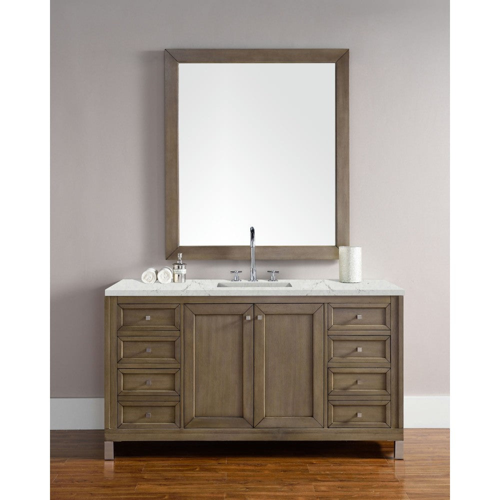 Chicago 60" Single Vanity Whitewashed Walnut w/ 3 CM Jasmine Pearl Quartz Top