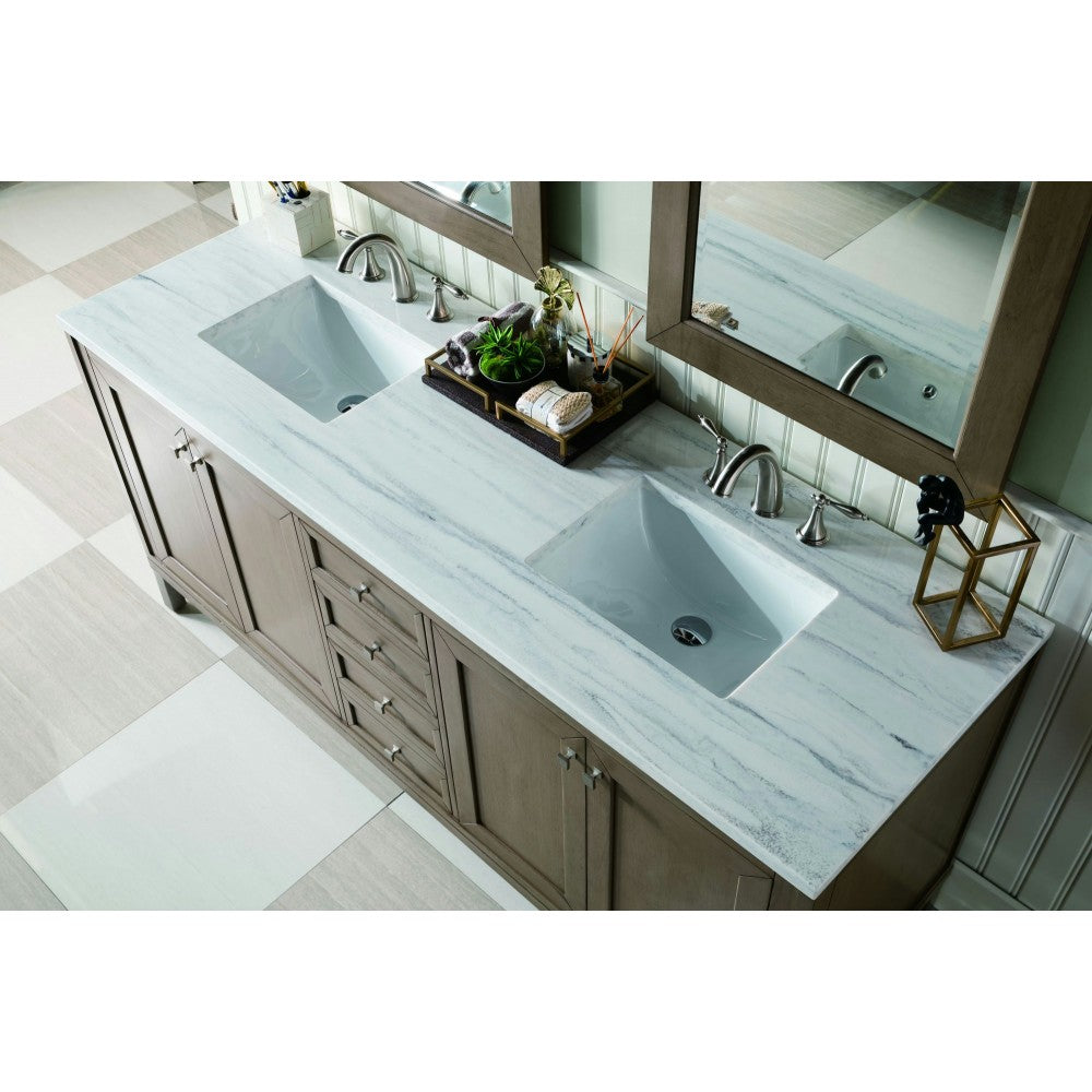 Chicago 72" Double Vanity Walnut w/3 CM Arctic Fall Solid Surface Top