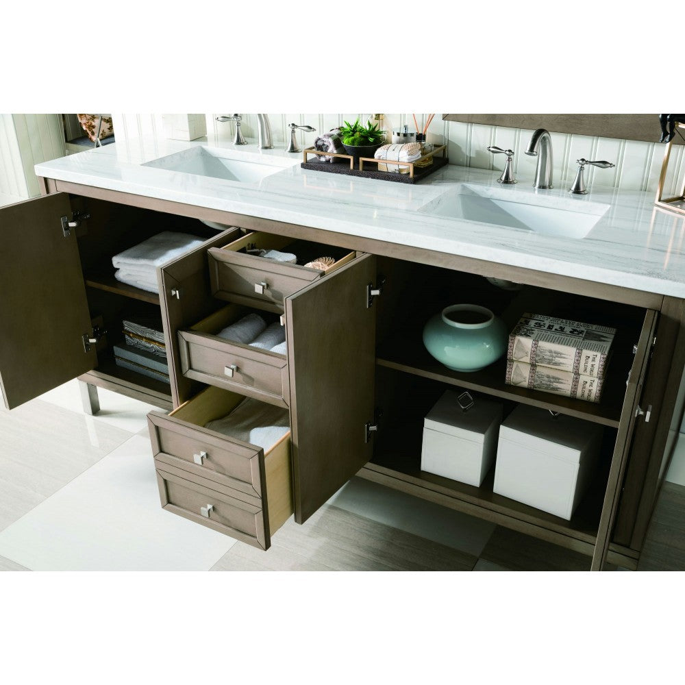 Chicago 72" Double Vanity Walnut w/3 CM Arctic Fall Solid Surface Top