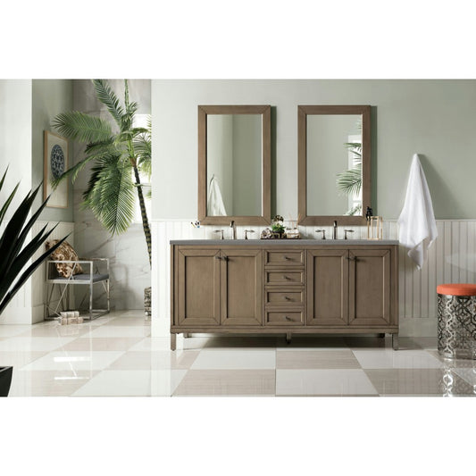 Chicago 72" Double Vanity, Whitewashed Walnut w/ 3 CM Gray Expo Quartz Top