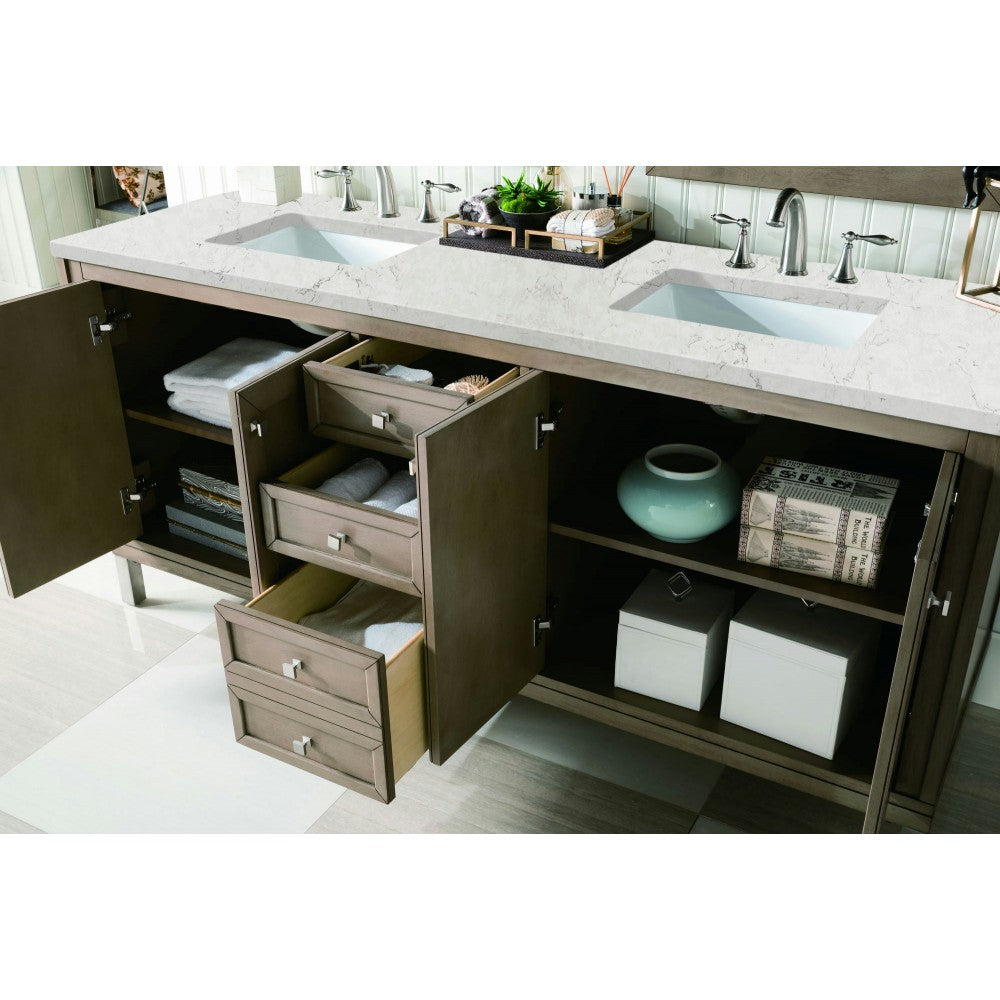 Chicago 72" Double Vanity Whitewashed Walnut w/ 3 CM Jasmine Pearl Quartz Top