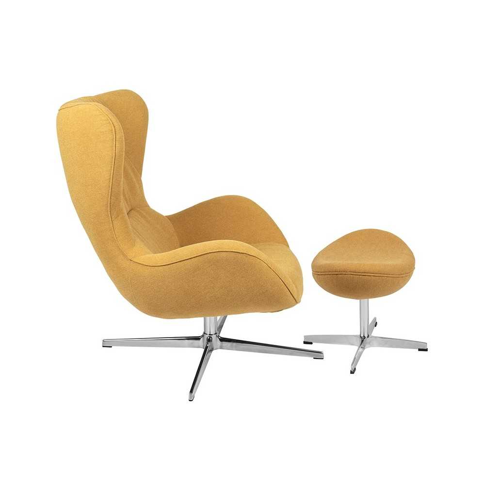 Citron Fabric Swivel Wing Chair and Ottoman Set