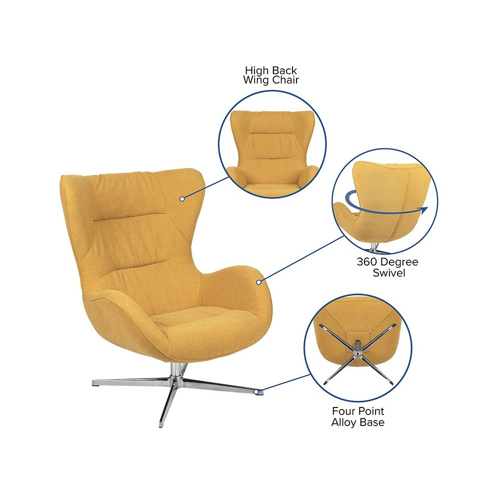 Citron Fabric Swivel Wing Chair and Ottoman Set