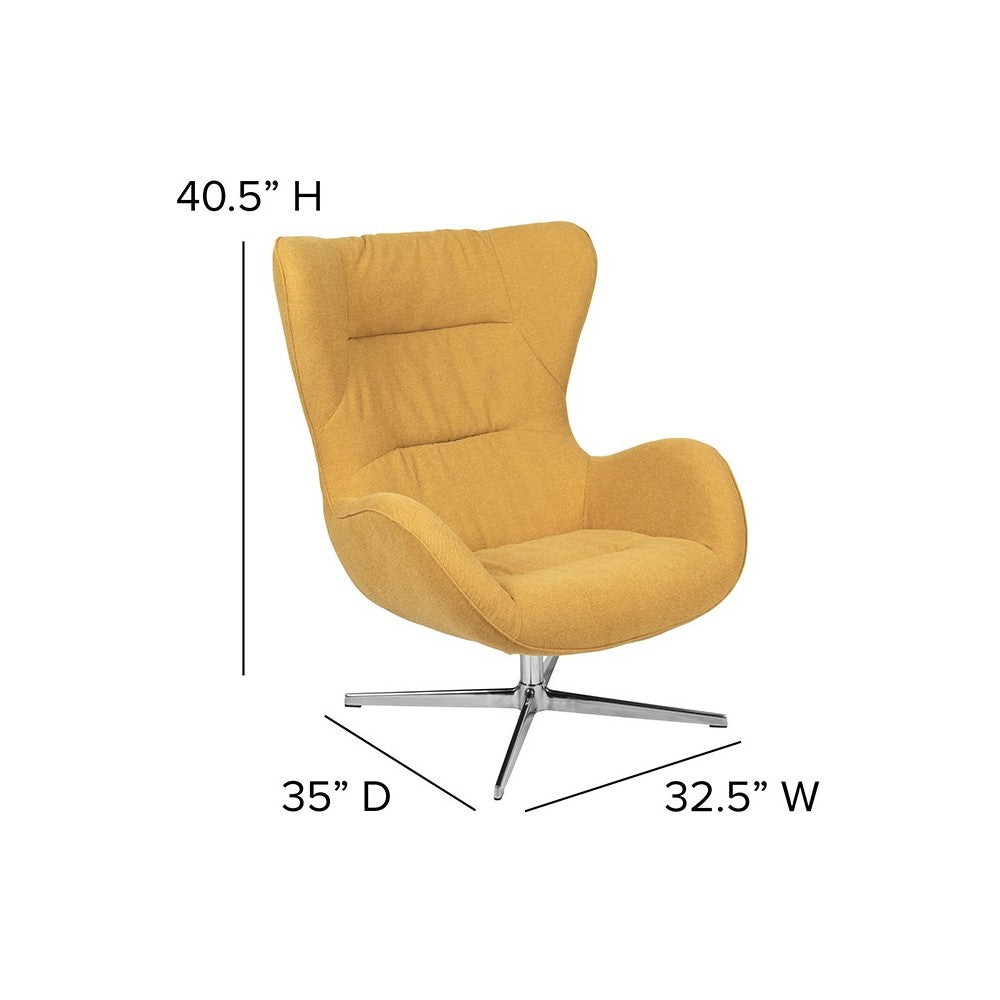 Citron Fabric Swivel Wing Chair and Ottoman Set