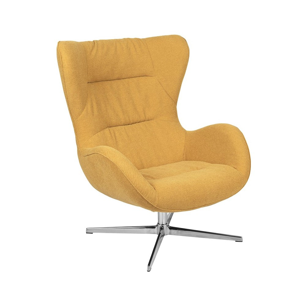 Citron Fabric Swivel Wing Chair and Ottoman Set