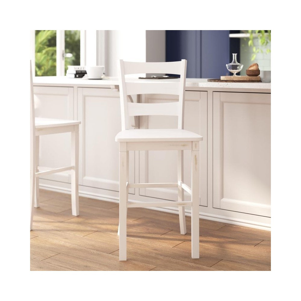 Classic Ladderback Bar Height Barstool - Antique White Wash