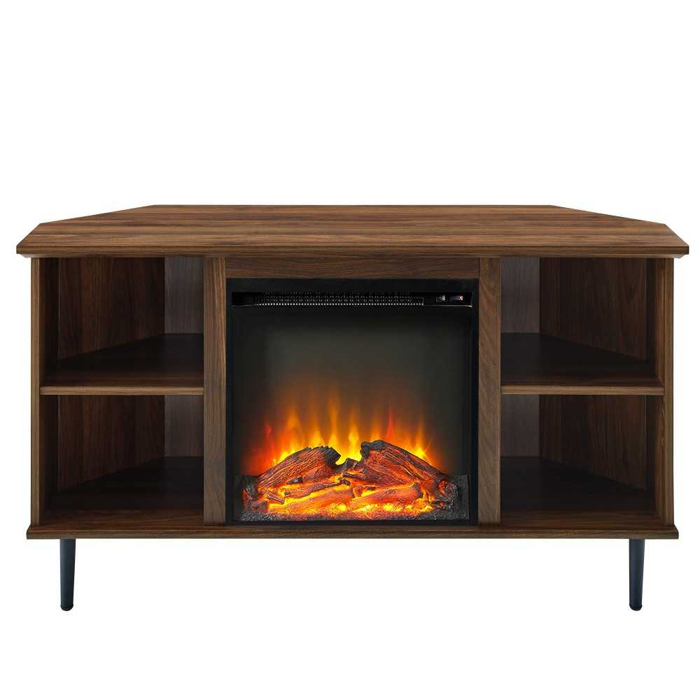 Clyde 48" Simple Corner Fireplace Console - Dark Walnut