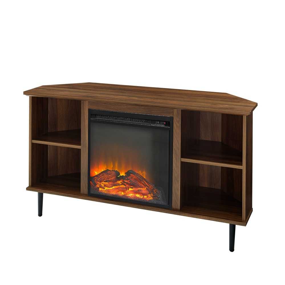 Clyde 48" Simple Corner Fireplace Console - Dark Walnut