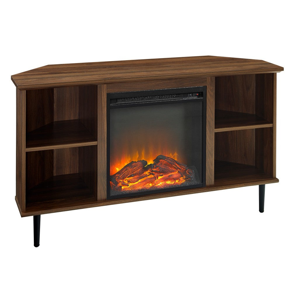 Clyde 48" Simple Corner Fireplace Console - Dark Walnut