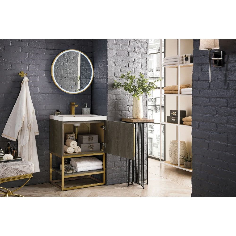 Columbia 24" Single Vanity, Ash Gray, Radiant Gold w/ White Glossy Composite Top