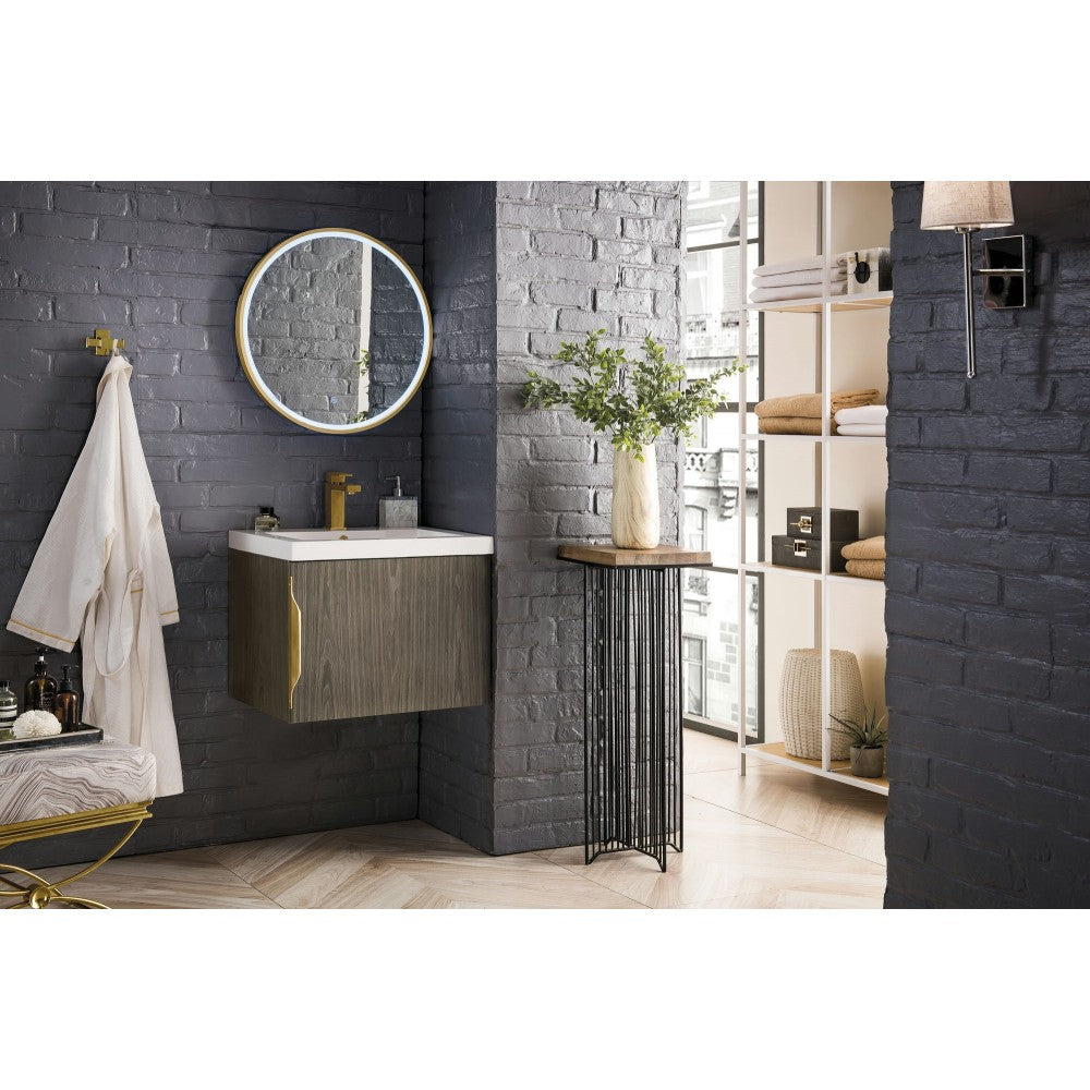 Columbia 24" Single Vanity, Ash Gray w/ White Glossy Composite Countertop