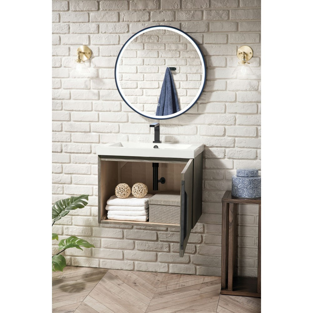 Columbia 24" Single Vanity, Ash Gray w/ White Glossy Composite Countertop