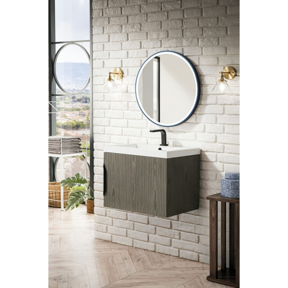 Columbia 24" Single Vanity, Ash Gray w/ White Glossy Composite Countertop