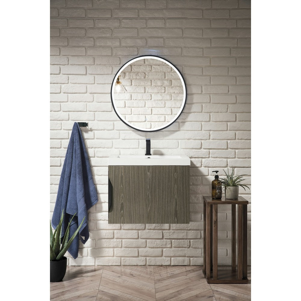 Columbia 24" Single Vanity, Ash Gray w/ White Glossy Composite Countertop