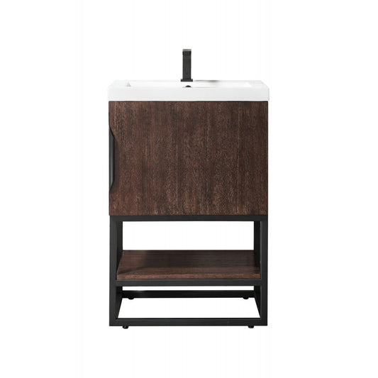 Columbia 24" Single Vanity Coffee Oak Matte Black w/ White Glossy Composite Top