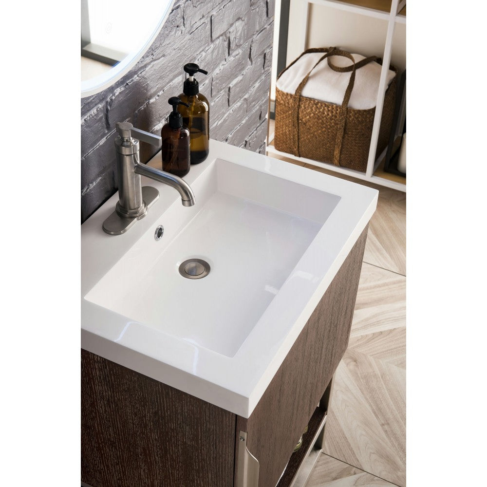 Columbia 24" Single Vanity Coffee Oak Nickel w/White Glossy Composite Top