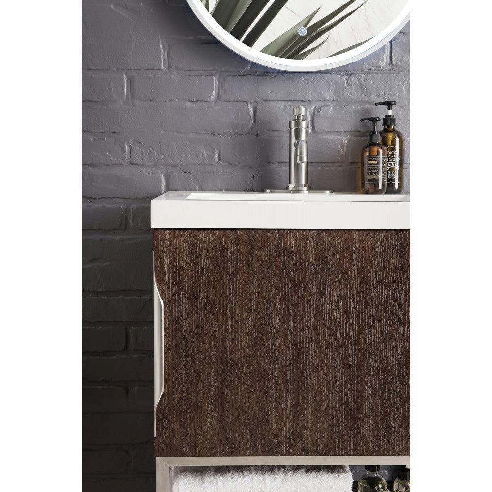 Columbia 24" Single Vanity Coffee Oak Nickel w/White Glossy Composite Top