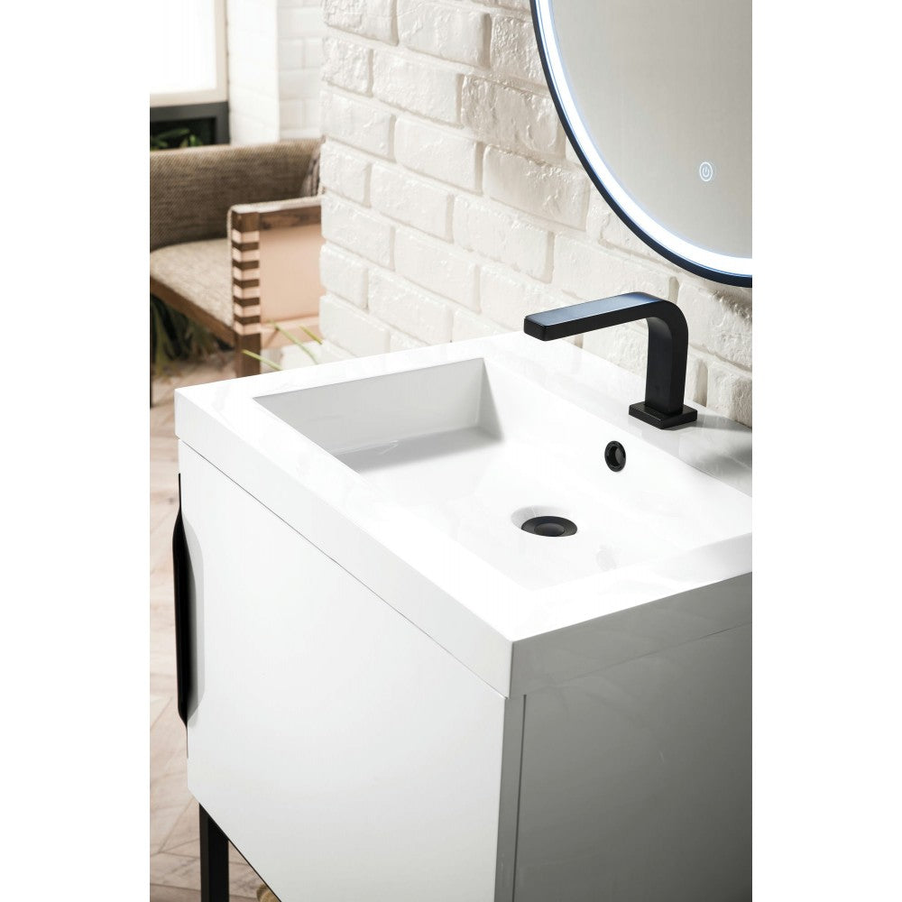Columbia 24" Single Vanity Glossy White Matte Black w/White Glossy Composite Top